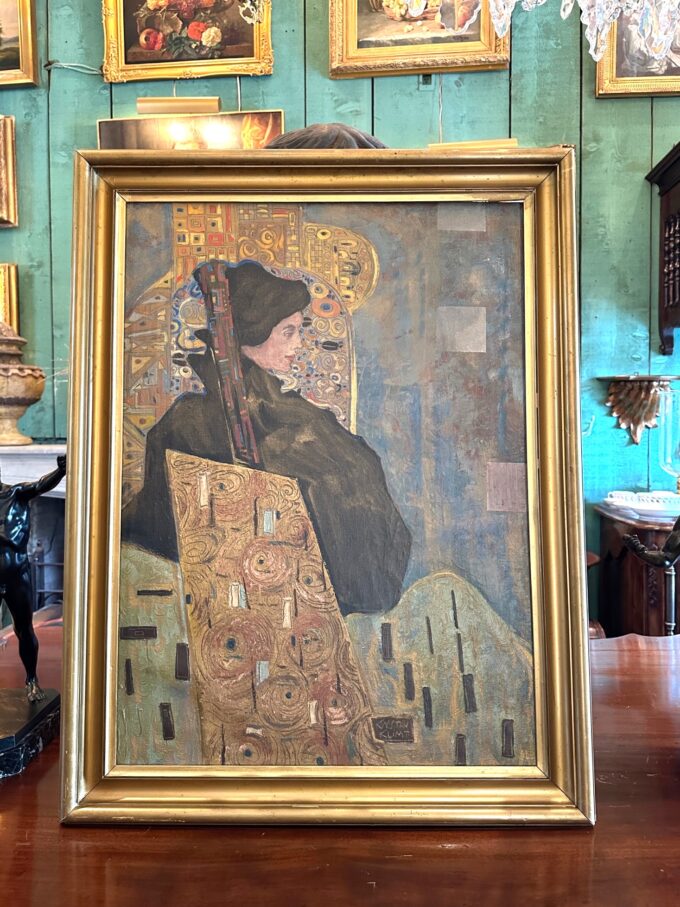 Austrian Painting Portrait Of lady oil on canvas Signed Gustav Klimt Framed Art