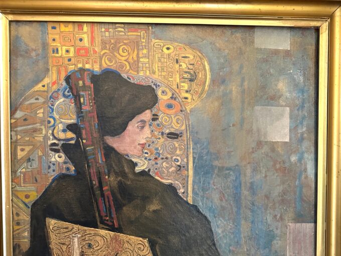 Austrian Painting Portrait Of lady oil on canvas Signed Gustav Klimt Framed Art