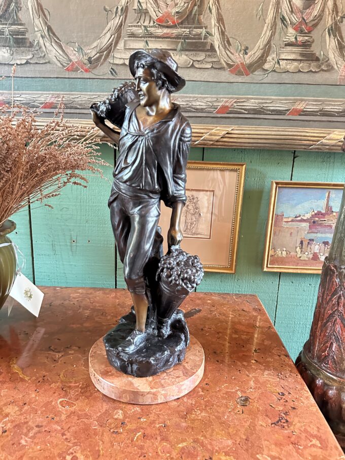 Mounted Sculpture Bust Bronze on Marble Base Bibelot Decorative Center Art Piece