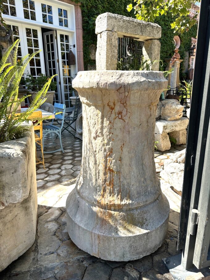 Pair Antique Hand Carved Stone Pillars Columns Posts Base Architectural Pedestal