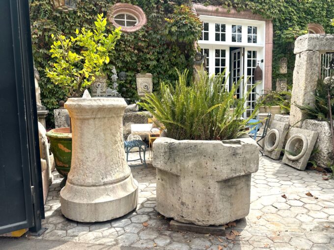 Pair Antique Hand Carved Stone Pillars Columns Posts Base Architectural Pedestal