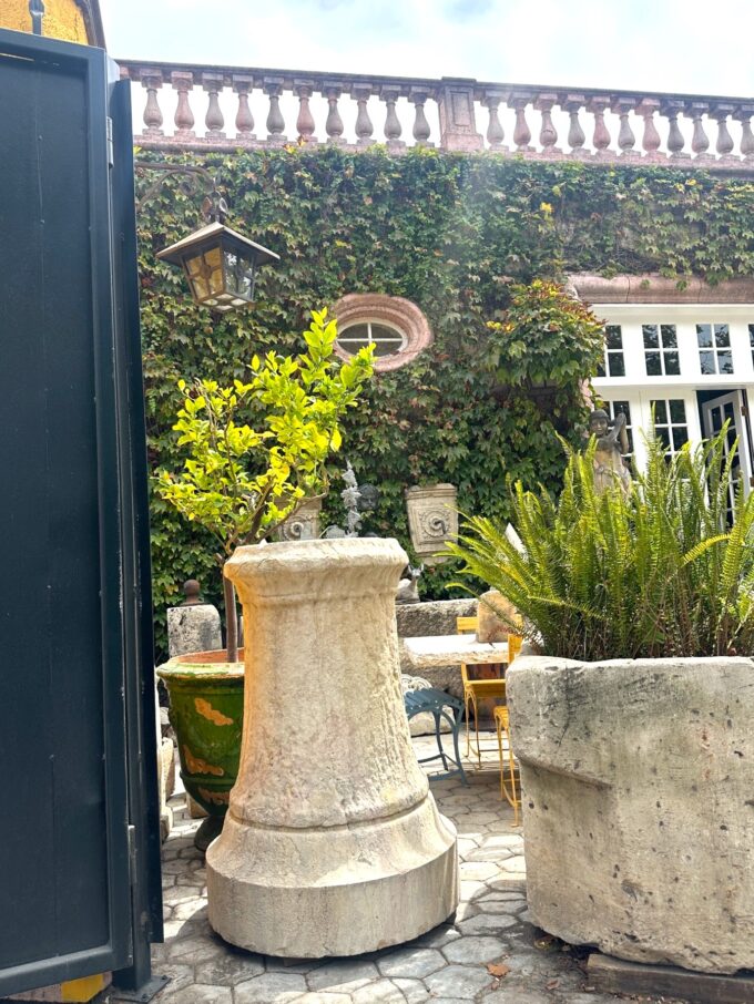 Pair Antique Hand Carved Stone Pillars Columns Posts Base Architectural Pedestal