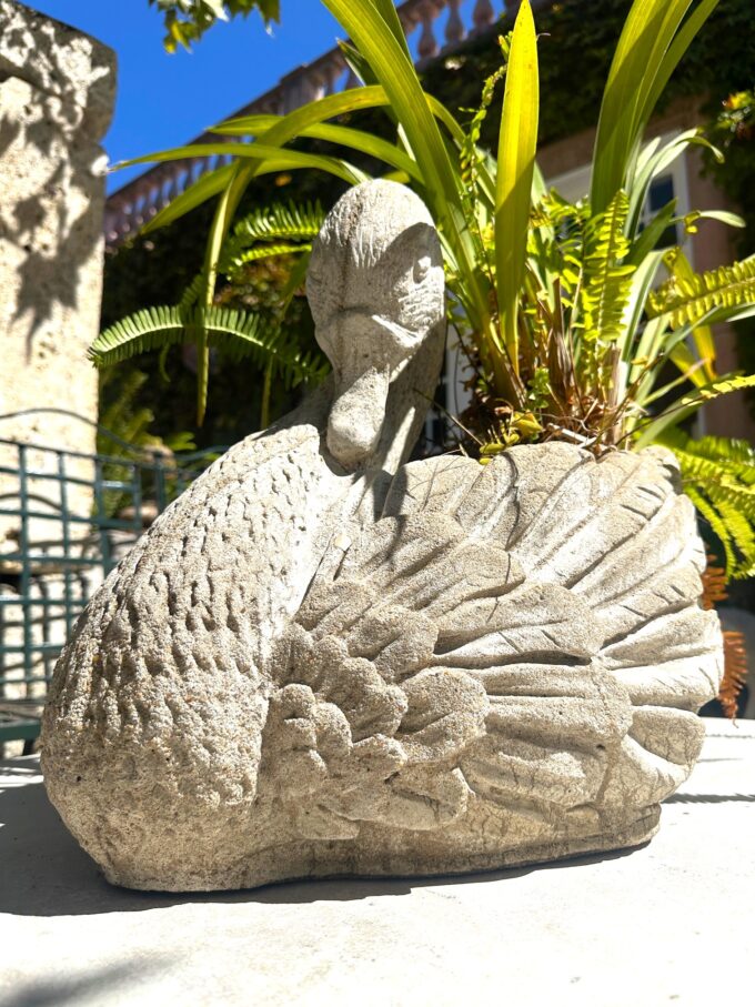 Big Garden Swan Hand Crafted Planter Jardinière Center Piece Rustic Focal Point.