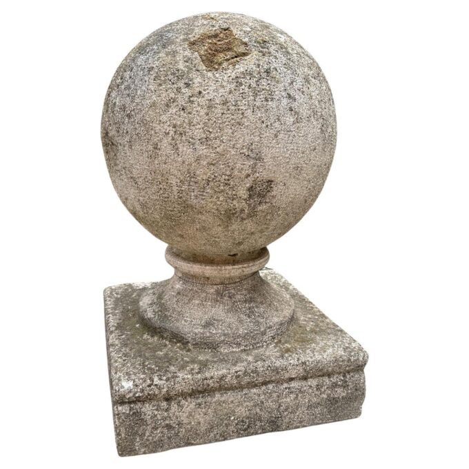 TWO Pairs Carved Stone Gate Pier pillar Sphere Ball Finials on pedestal base Antiques