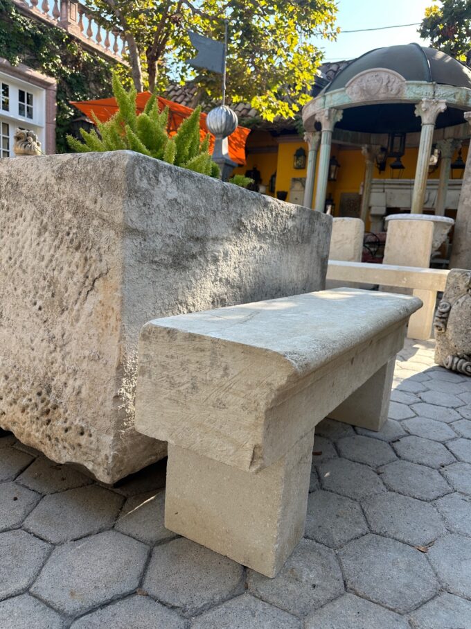 Hand Carved Stone Rustic Garden Bench Seat Antique Indoor Outdoor Landscape CA