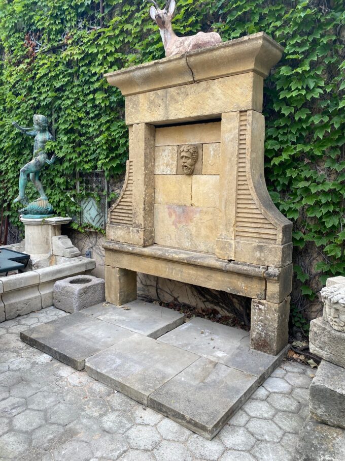 19th Century large Antique Carved Stone Wall mount Water Fountain Feature Basin