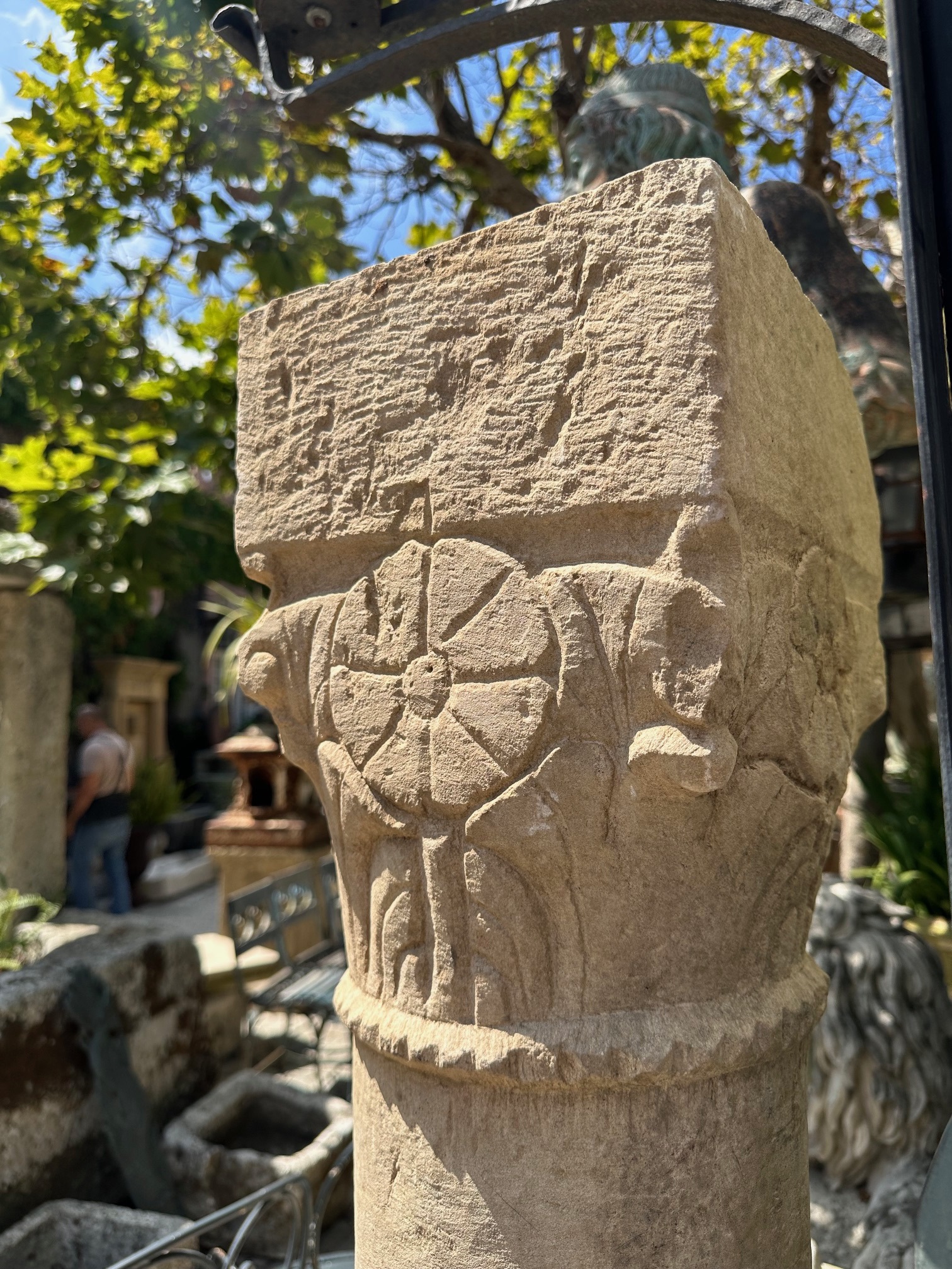 Antique Hand Carved Stone Garden Pillars Columns Posts & Base Pedestal Dealer LA