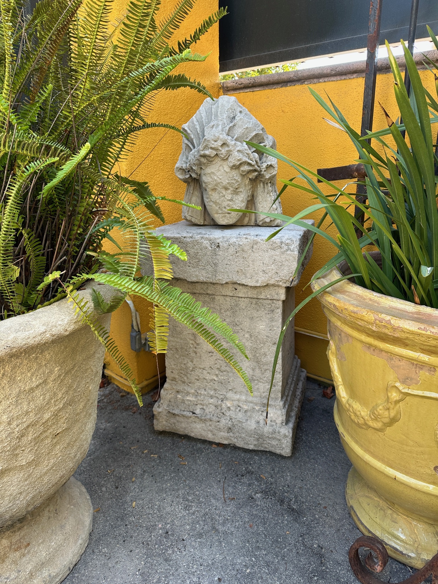 Hand Carved Stone Pedestal Column Post Fountain Base Center block center piece