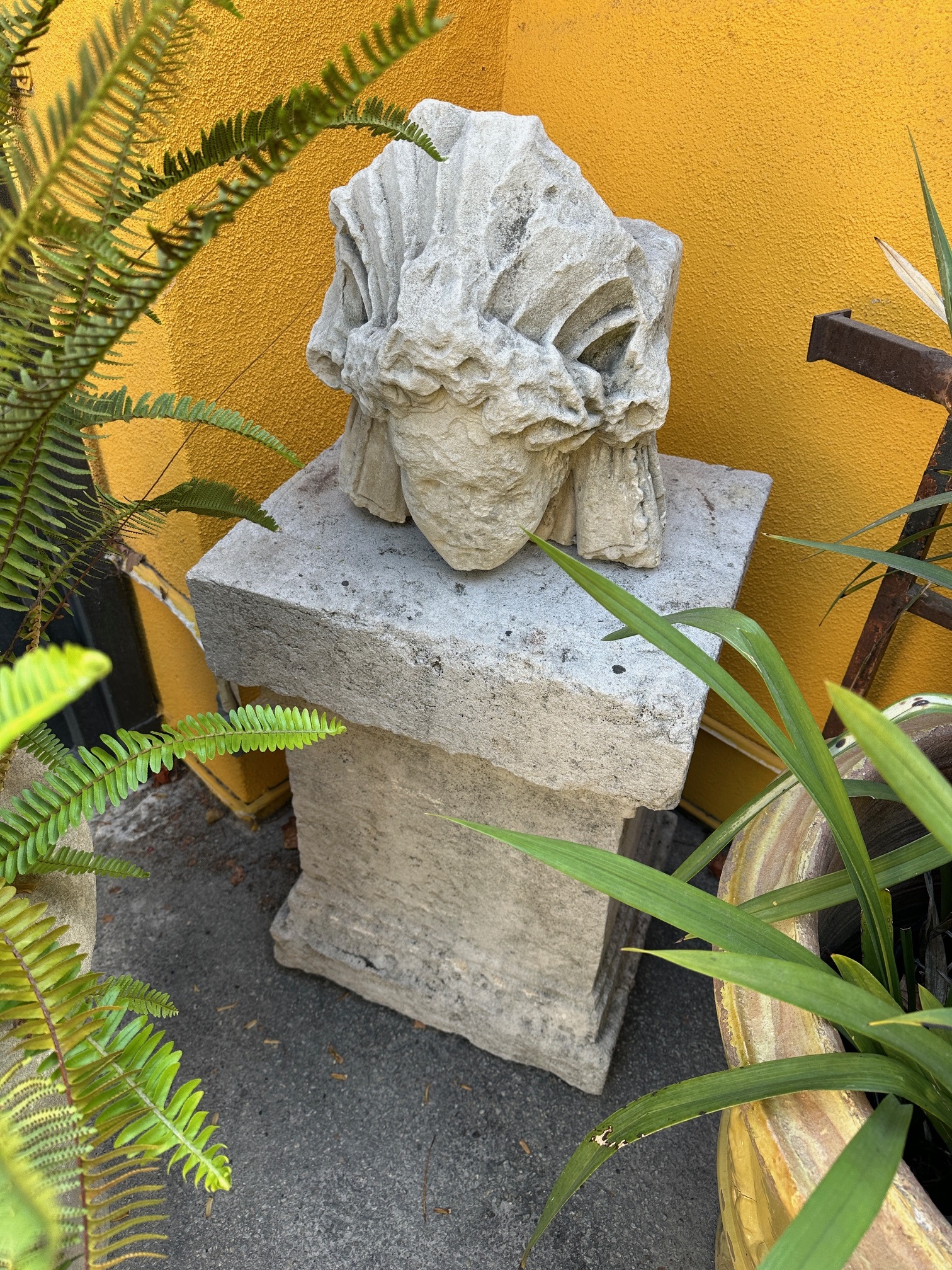 Hand Carved Stone Pedestal Column Post Fountain Base Center block center piece