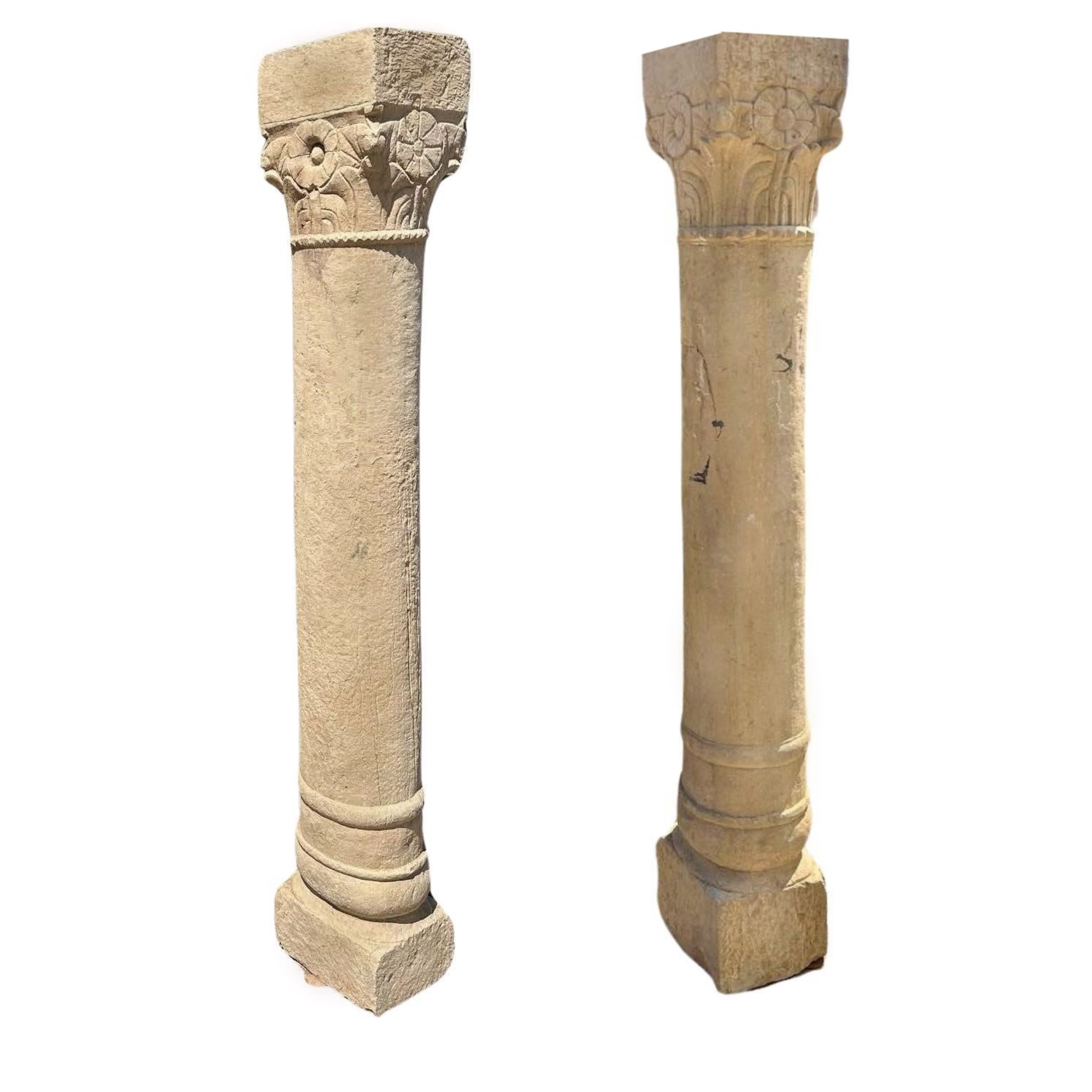 Antique Hand Carved Stone Garden Pillars Columns Posts & Base Pedestal Dealer LA